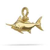 Solid 14k Gold Blue Marlin Jewelry Pendant High Polished Mirror Finish With Blue Sapphire Eye with A Mariner Shackle Bail Custom Designed By Nautical Treasure Jewelry In The Florida Keys Islamorada